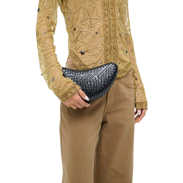 Woven Leather Crescent Clutch image number null