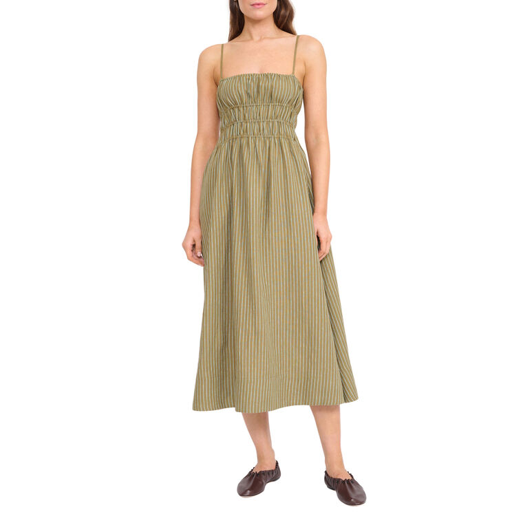 Ayla Sleeveless Smocked Linen Midi Dress image number null