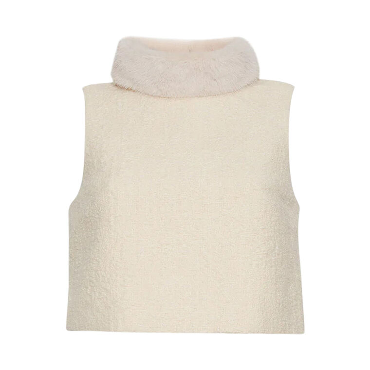 Gina Sleeveless Boucle Top With Removable Faux Fur Collar image number null