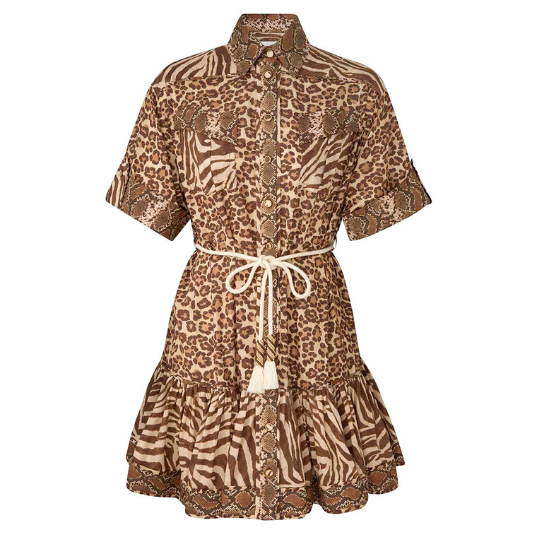 Wanderlust Short Sleeve Lantern Mini Dress image number null