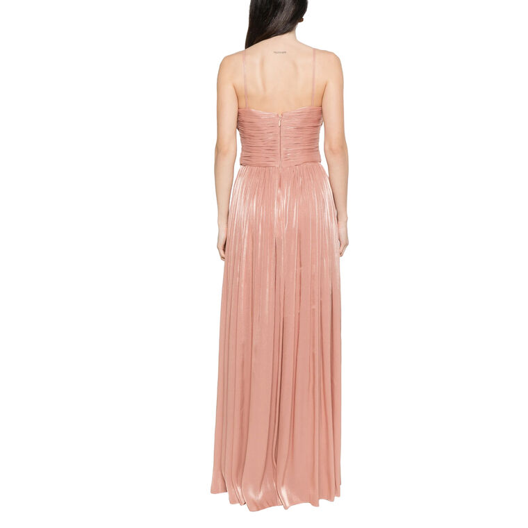 Sireen Sleeveless Draped Lurex Georgette Pleated Gown image number null