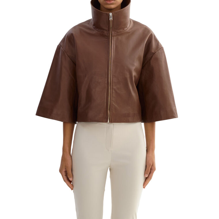 Elin Funnel Neck Leather Jacket image number null