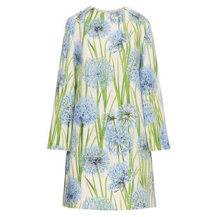 Allium Print Cotton Poplin Long Sleeve Shift Dress