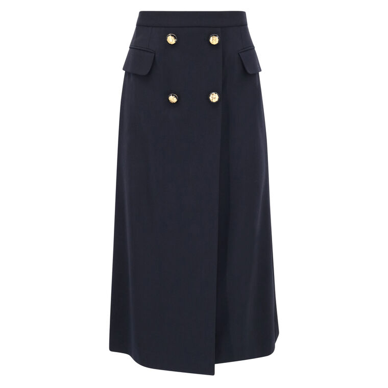 Pleated Wool-Blend Midi Skirt image number null