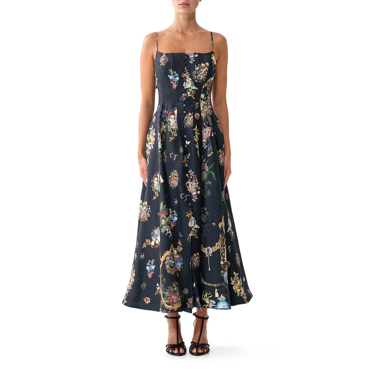 Sleeveless Coset Dress With Long Flared Skirt image number null