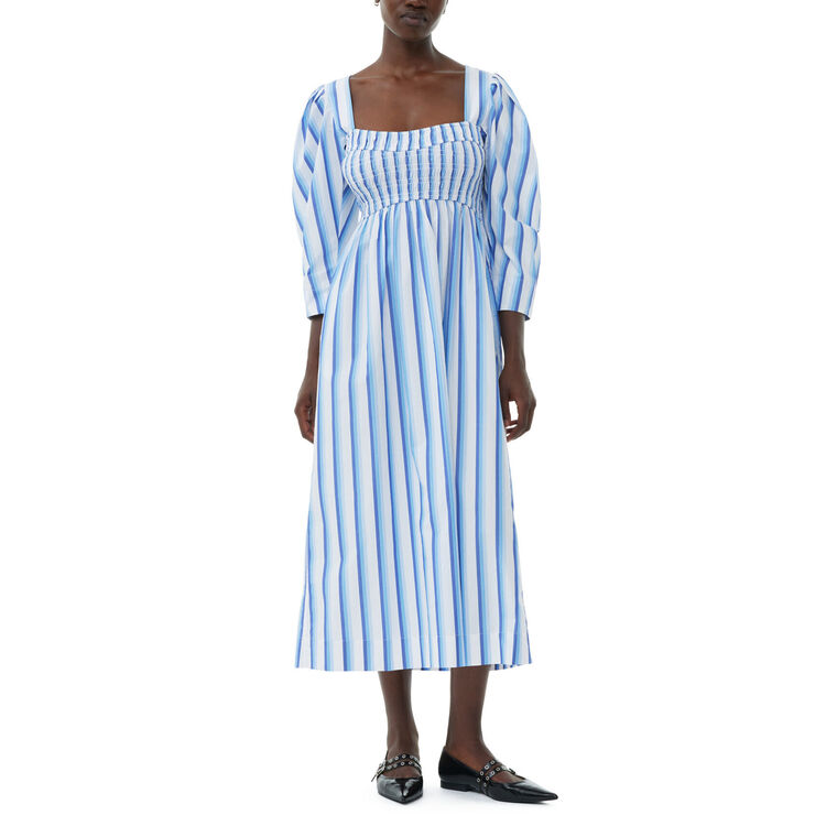 Striped Cotton Smock Midi Dress image number null