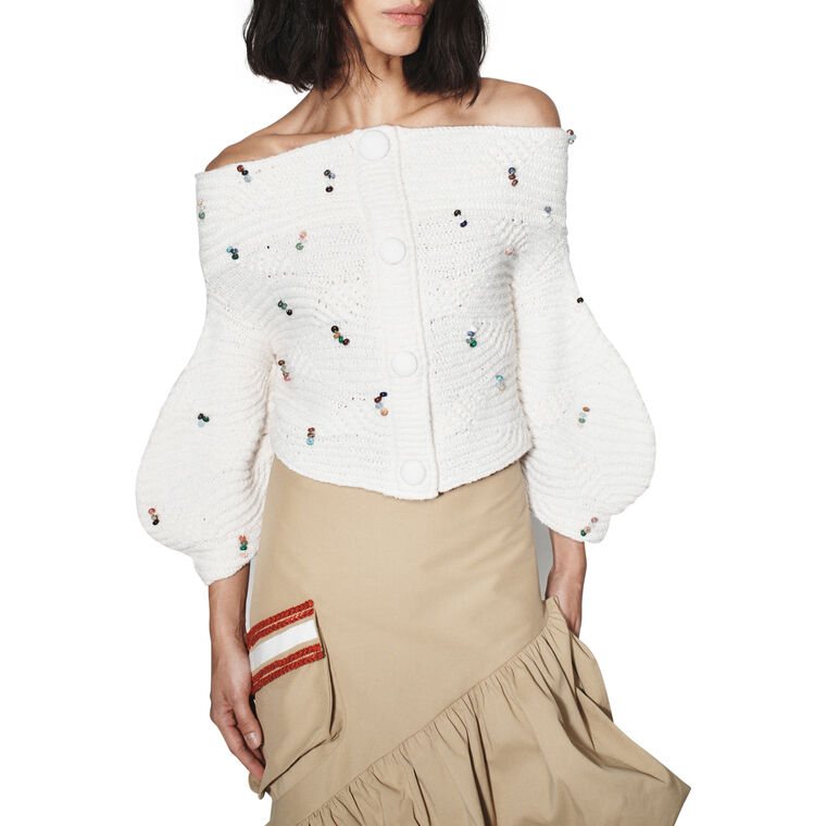Lian Long Sleeve Off-The-Shoulder Button-Detail Sweater image number null