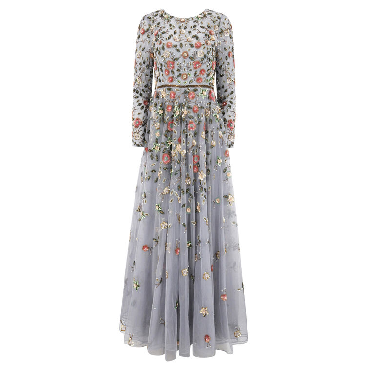 Embellished High Neck Long Sleeve A-Line Gown image number null