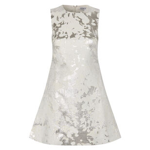 Sleeveless Metallic Kick Pleat Mini Dress