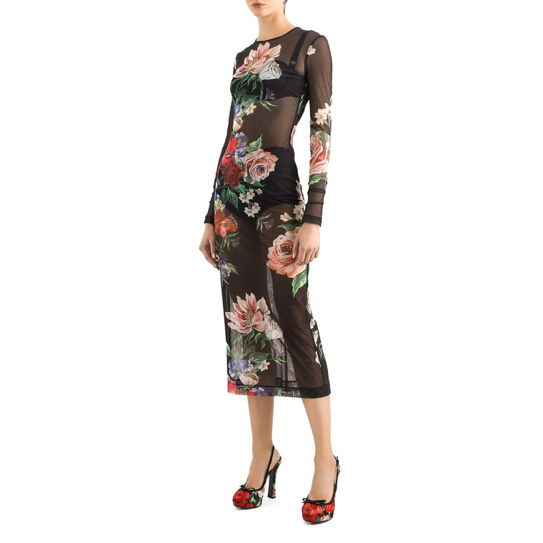 Long Sleeve Mesh Tulle Midi Dress image number null