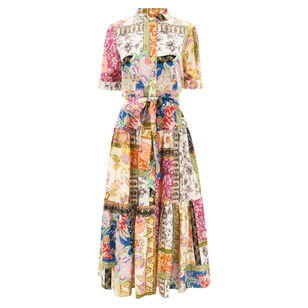 Cotton Patch Work Drop Waist Shirt Dress