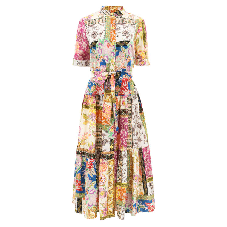 Cotton Patch Work Drop Waist Shirt Dress image number null