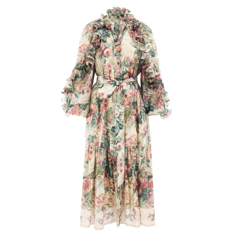 Amanda Long Sleeve Floral Ruffle Belted Midi Dress image number null