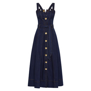 Gianna Sleeveless Belted Denim Midi Dress