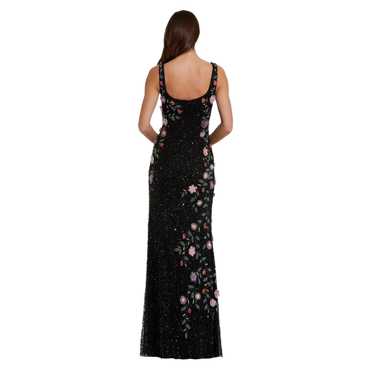 Sleeveless Floral Beaded Mesh Scoop Neck Column Gown image number null