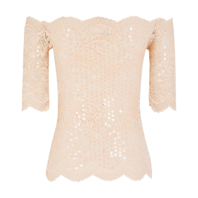 Off the Shoulder Embellished Lace Top image number null