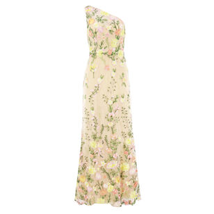 One Shoulder Floral Embroidered Godet Gown