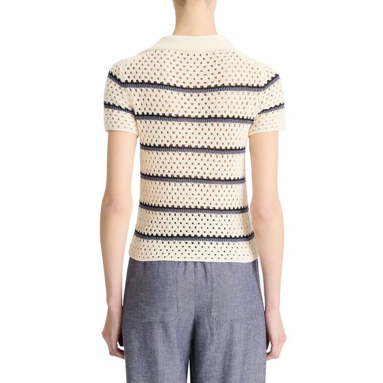 Short Sleeve Striped Cotton Polo Sweater image number null