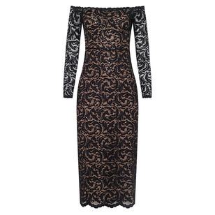 Lindsay Sequined Lace Off-The-Shoulder Midi Dress