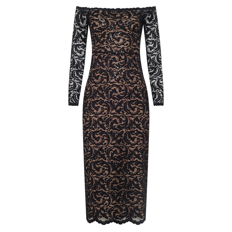 Lindsay Sequined Lace Off-The-Shoulder Midi Dress image number null