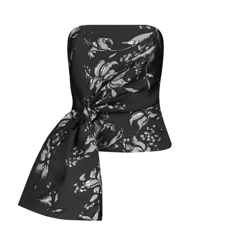 Strapless Metallic Floral Jacquard Top image number null