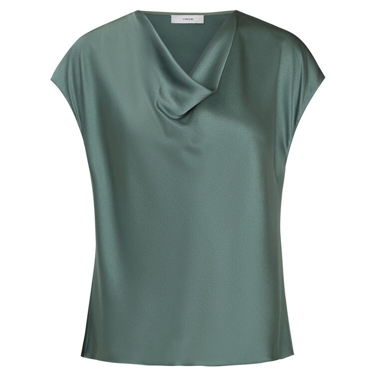 Silk Cowl Neck Cap Sleeve Blouse image number null