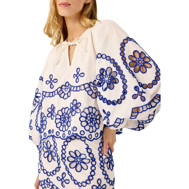 Vara 3/4 Puff Sleeve Eyelet Top image number null