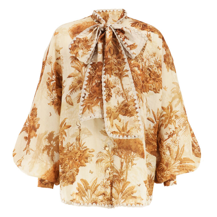 Indra Long Sleeve Tie-Neck Blouse image number null
