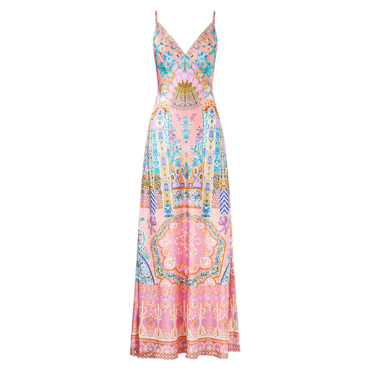 Sleeveless V-Neck Full Length Bias Slip Dress image number null