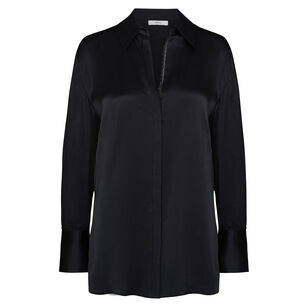 Placket Lace Trim Relaxed Silk Shirt