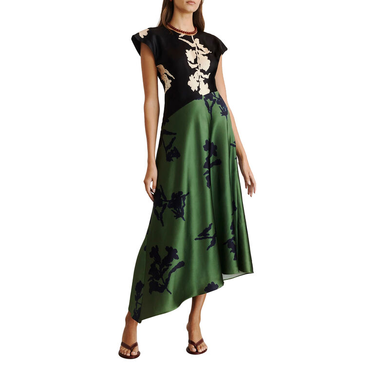 Violeta Flutter Sleeve Satin Midi Dress image number null