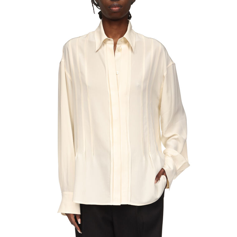 Pintuck Detail Long Sleeve Silk Blouse image number null