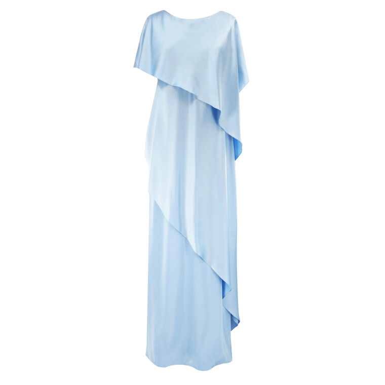 Short Sleeve Silk Satin Back Crepe Poncho Gown image number null