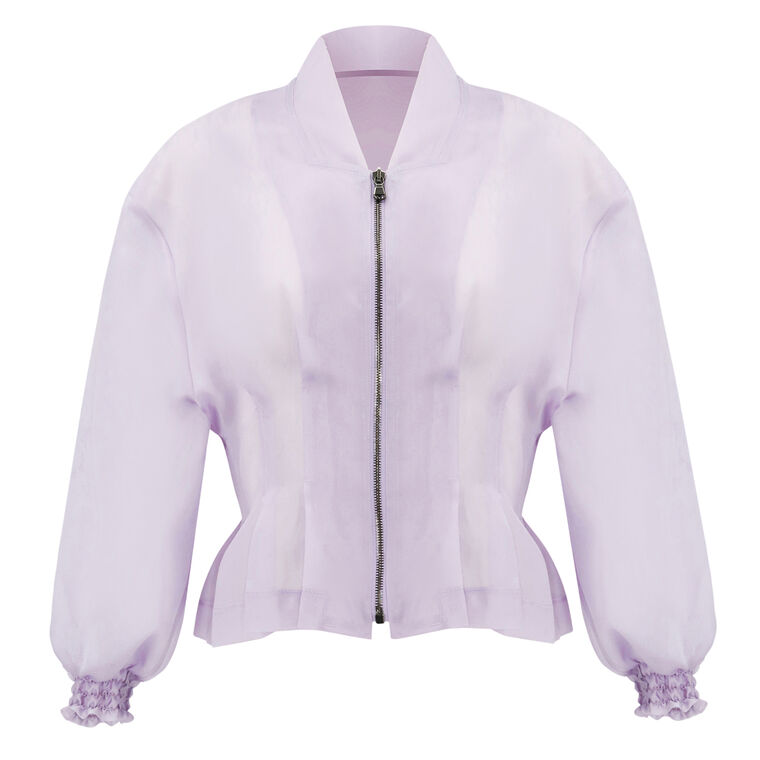Nipped Waist Sheer Silk Bomber Jacket image number null