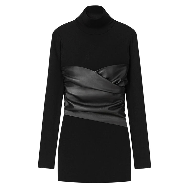 Noleny Vegan Leather Long Sleeve Mini Dress image number null