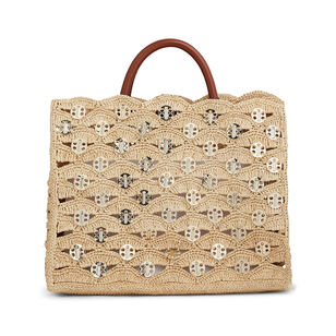 Raffia Disc Top Handle Bag