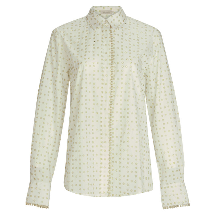 Naroa Long Sleeve Dotted Lase-Cut Button-Down Blouse image number null