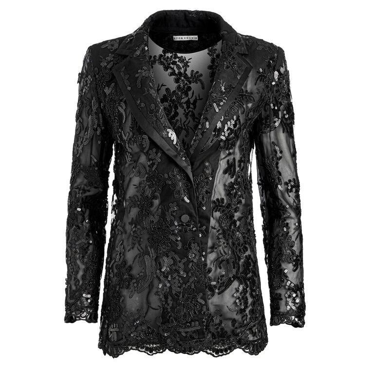 Judith Embellished Sheer Lace Notch Collar Blazer image number null
