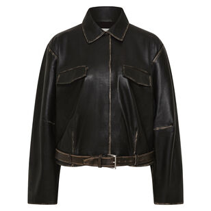 Brushed Leather Belted Jacket