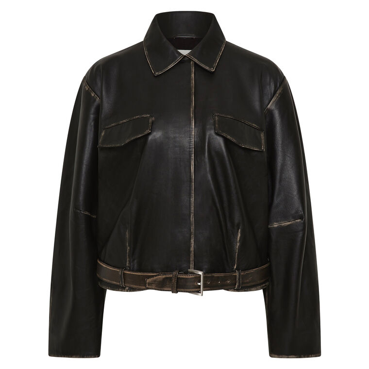 Brushed Leather Belted Jacket image number null