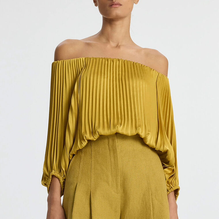 Sienna Satin Pleated Off Shoulder Top image number null