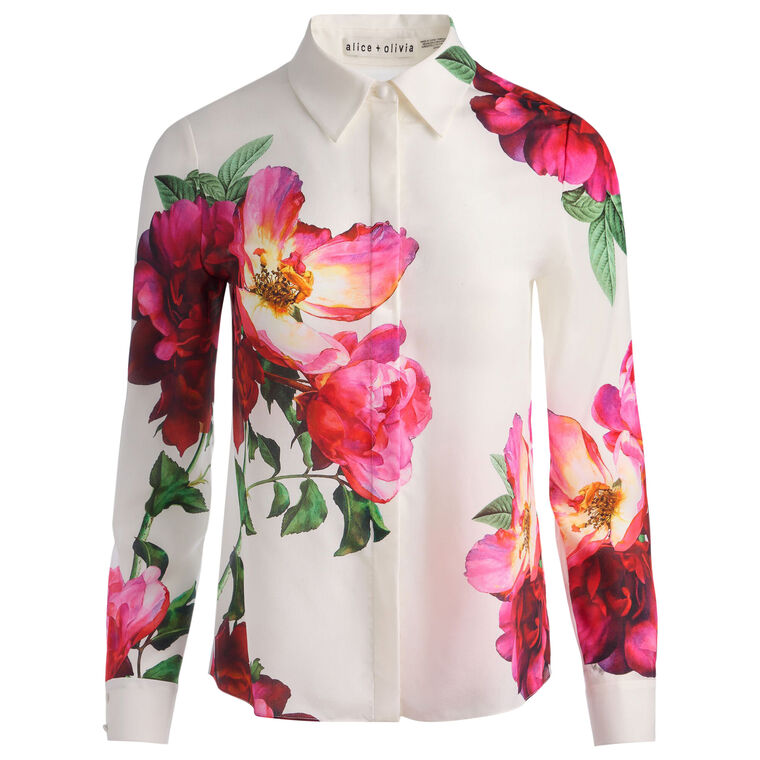 Willa Long Sleeve Hidden Placket Silk Blouse image number null