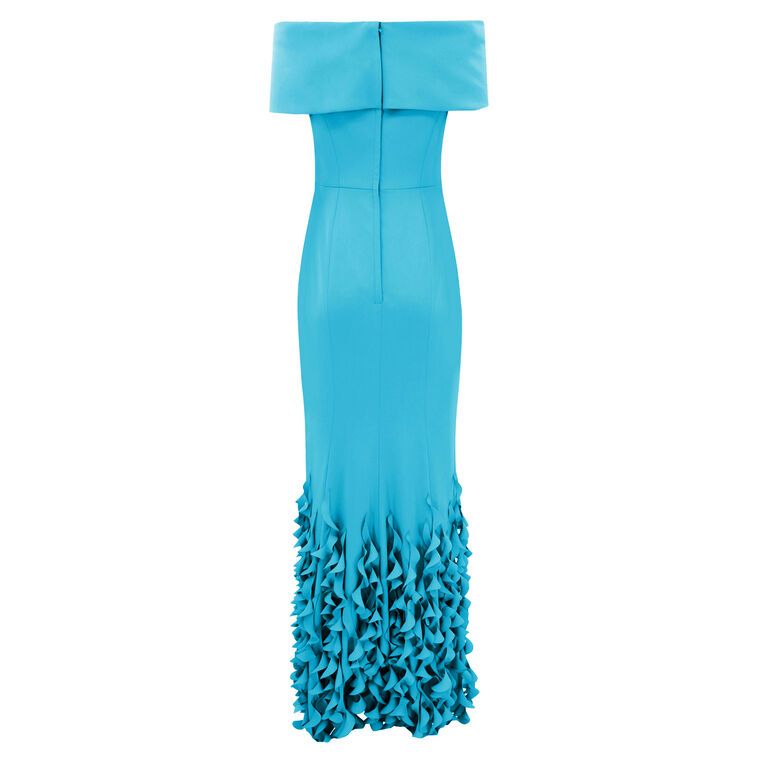 Off-Shoulder Roll Collar Gown With Spiral Hem image number null