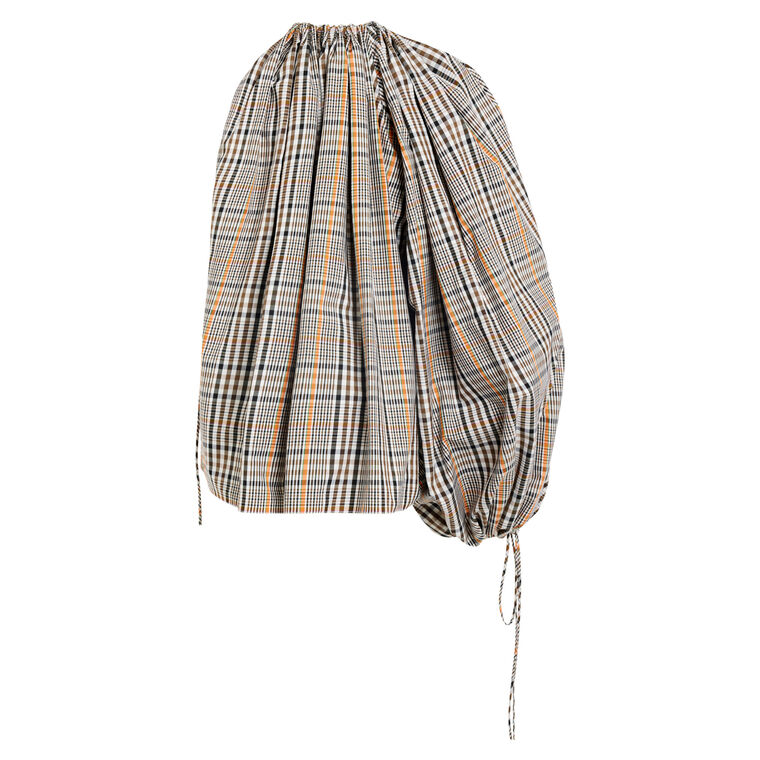 One-Sleeve Voluminous Plaid Top image number null