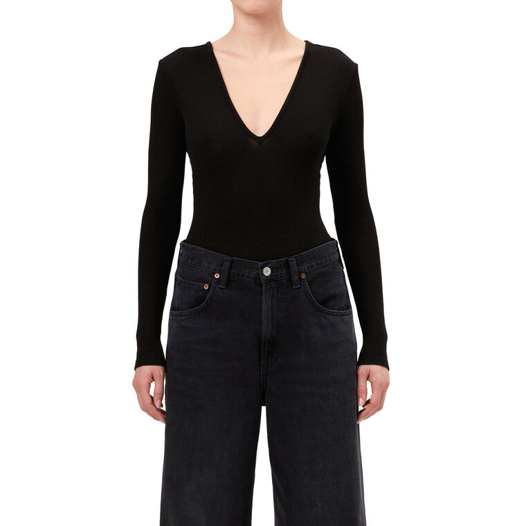 Darla Long Sleeve Double V Bodysuit image number null