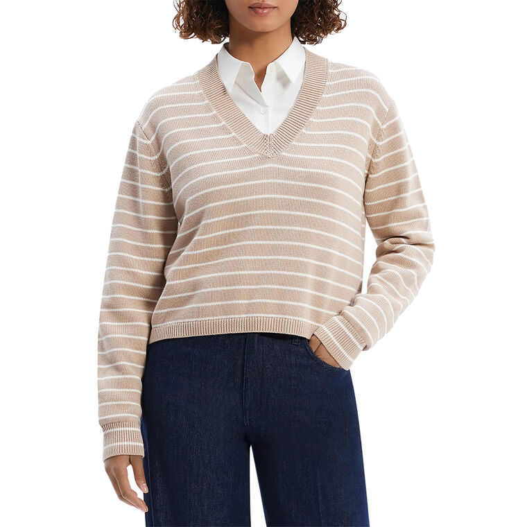 Waverly Cotton Stripe Cropped V-Neck Sweater image number null