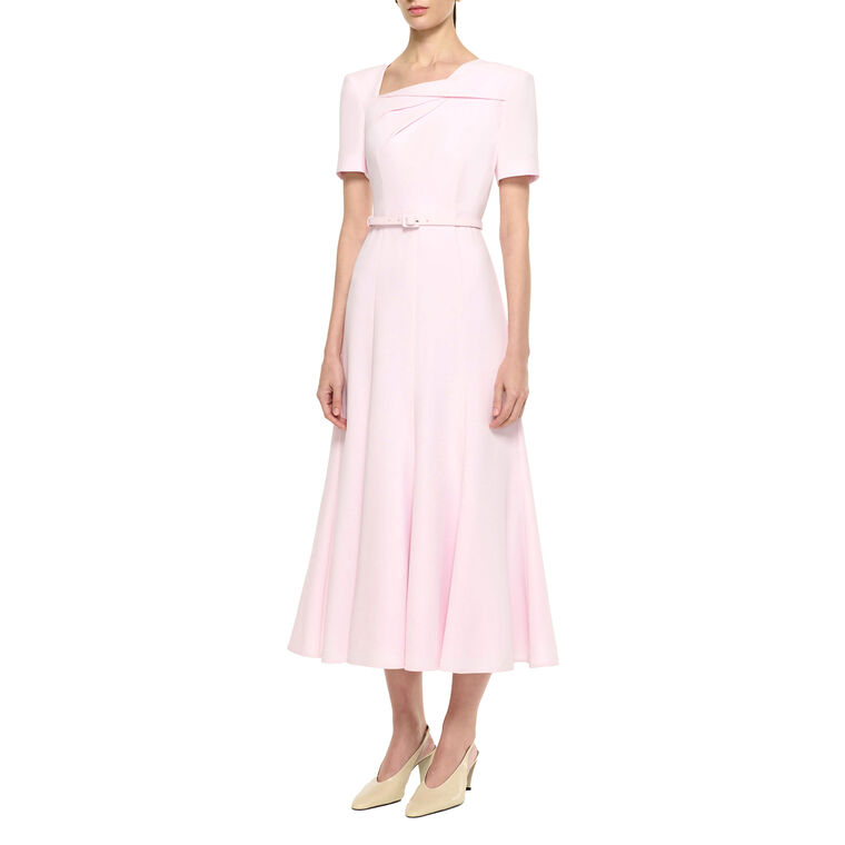 Short Sleeve Heavy Cady Tri-Fold Belted Midi Dress image number null