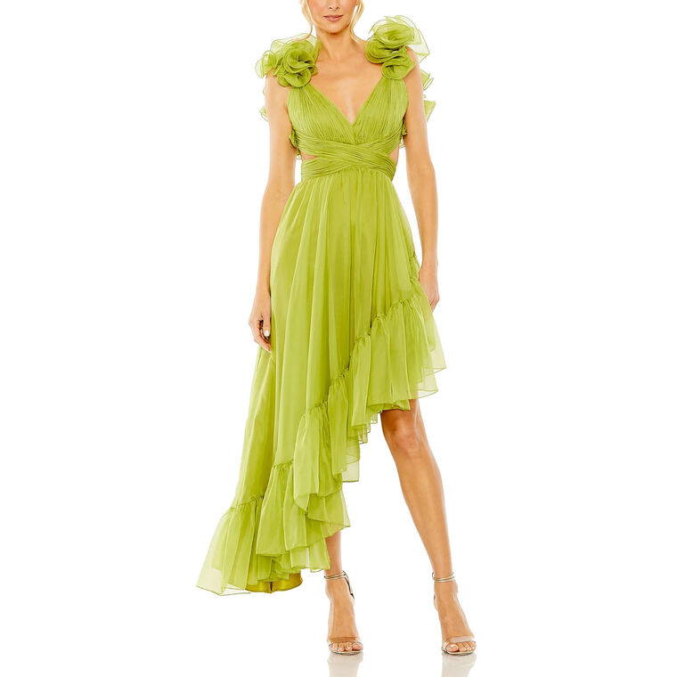 Ruffle Tiered Cut-Out Chiffon High Low Gown image number null