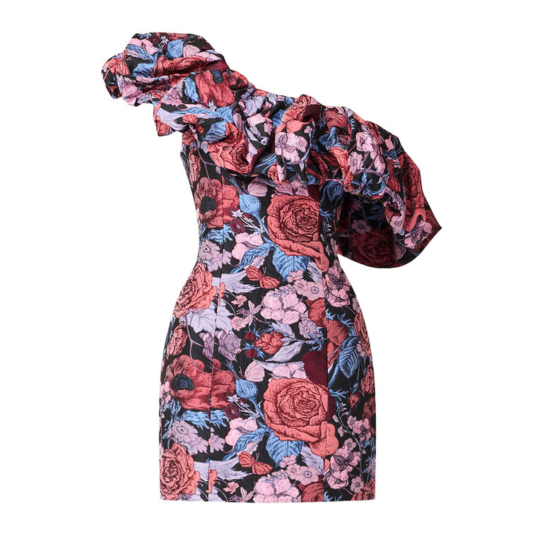 Delphine Floral Jacquard One-Shoulder Mini Dress image number null