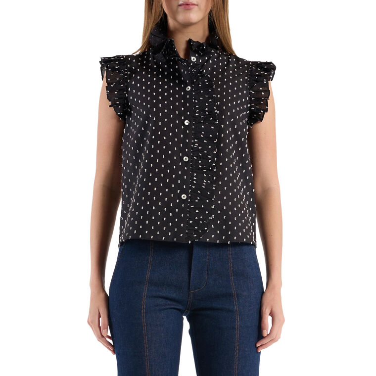 Marfa Sleeveless Polka Dot Ruffle Top image number null